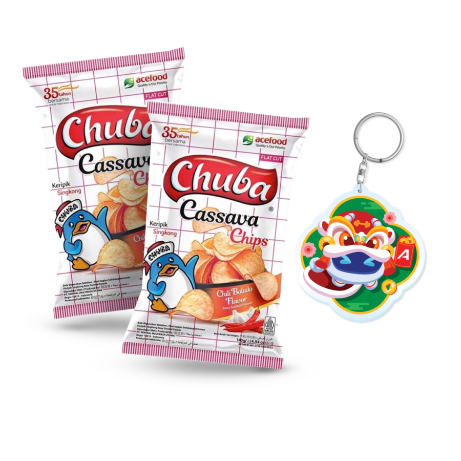 [Bundle] 2 Chuba Cassava Chips Chili Balado 140 gram + Merchandise Astro Club - Keychain IO CNY