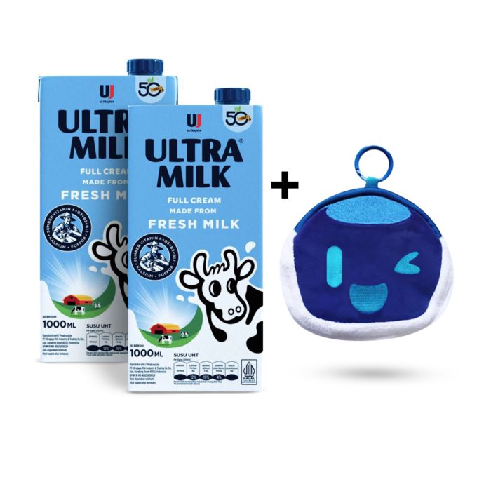 [Bundle] 2 Ultra Milk Full Cream Susu UHT 1000 ml + 1 Pouch Airo & Friends - Accessories Coin Purse