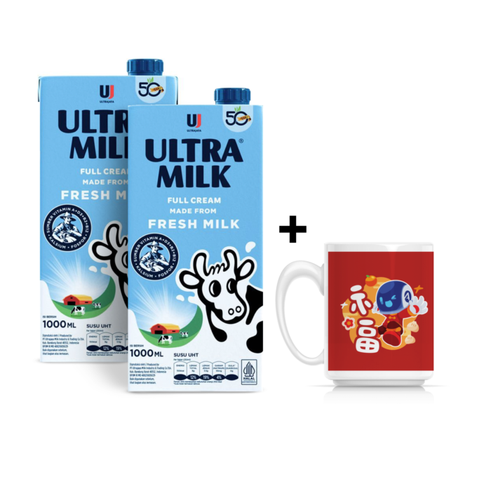 [Bundle] 2 Ultra Milk UHT Full Cream/Susu UHT 1000ml 1000 ml + 1 Exclusive Mug Airo & Friends CNY Edition