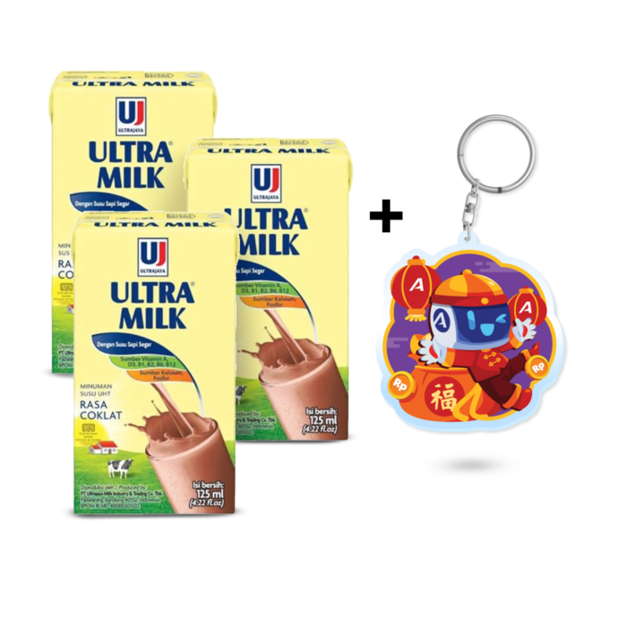 [Bundle] 3 Ultra Milk Chocolate Susu UHT 125 ml + 1 Merchandise Astro Club - Keychain Airo Fortune