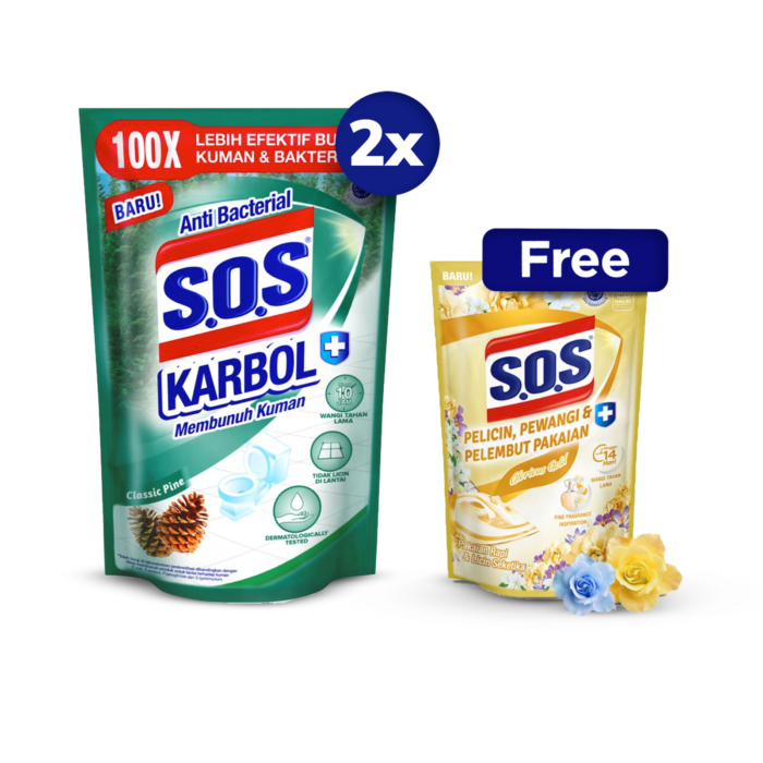 Buy 2 SOS Karbol Classic Pine/Pembersih Lantai 725 ml Free SOS Pelicin Pakaian