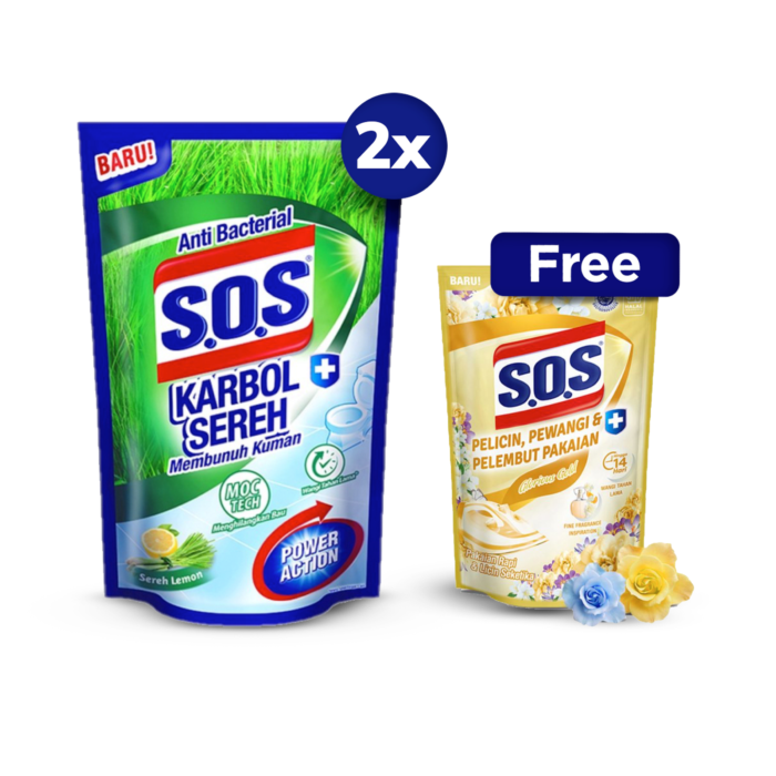 Buy 2 SOS Karbol Sereh Lemon 700ml/Pembersih Lantai 700 ml Free SOS Pelicin Pakaian