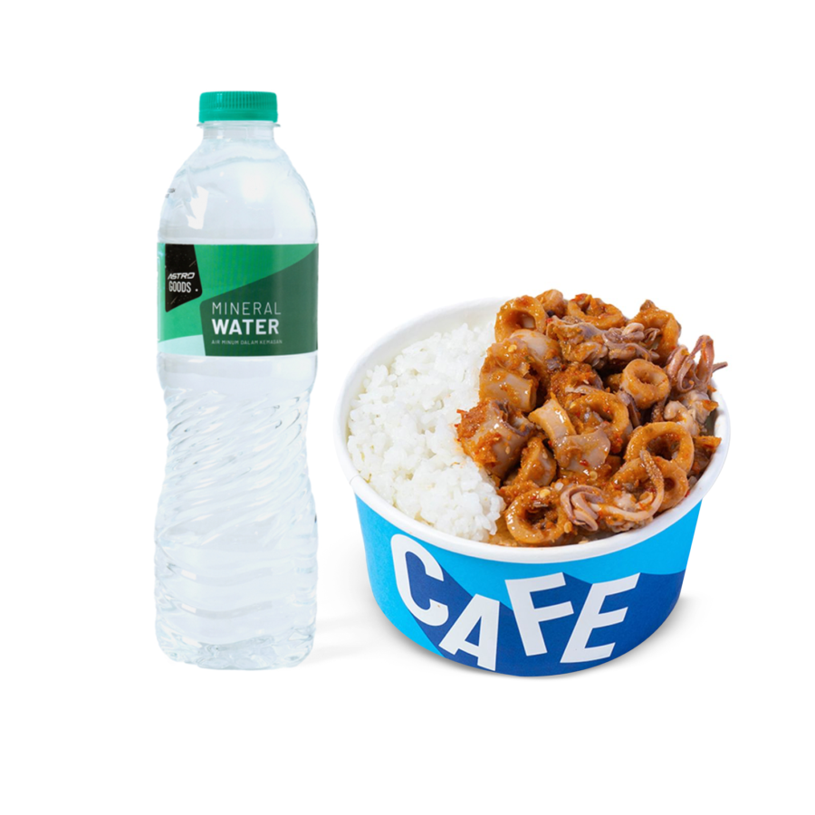 CUGIL Cumi Gila Rice Bowl Tanpa Pete + Mineral Water Astro Goods / Air Mineral 600 ml