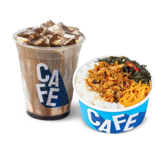 Paket Makan Siang Rice Bowl Cakalang & Iced Kopi Susu Gula Aren (Espresso Base) - Regular