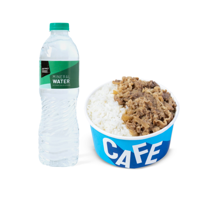 Rice Bowl Original Beef + Mineral Water Astro Goods / Air Mineral 600 ml