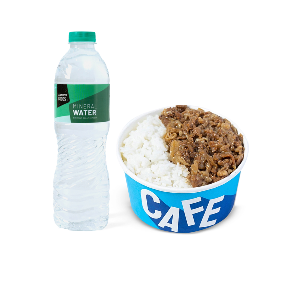 Rice Bowl Teriyaki Beef + Mineral Water Astro Goods / Air Mineral 600 ml