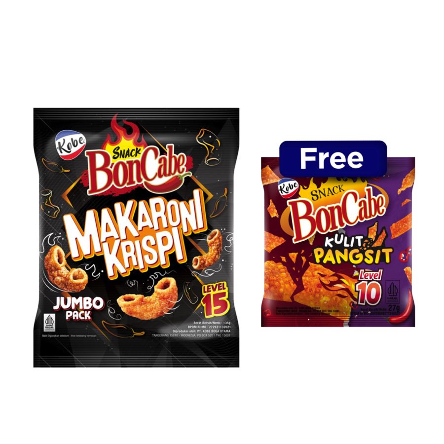 Buy 1 Boncabe Makaroni Krispy Level 15 135 gram free 1 [freebies] Snack Boncabe Kulit Pangsit Lv10 70 gram