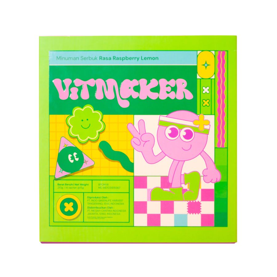 Vitmaker Fiber Collagen Drink (Minuman Serbuk Rasa Raspberry Lemon) 14sachets