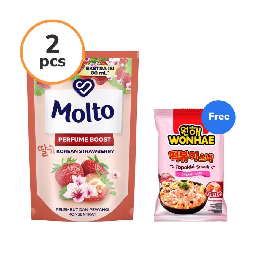 Buy 2 Molto Perfume Boost Pelembut & Pewangi Pakaian Korean Strawberry 680ml Get 1 Mujigae by Wonhae Topokki Snack Creamy Rose 80gram