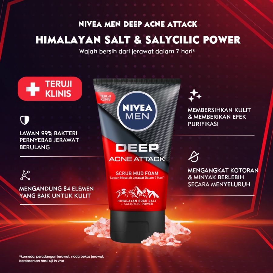 Nivea Men Deep Acne Attack Scrub Mud Facial Foam 100ml