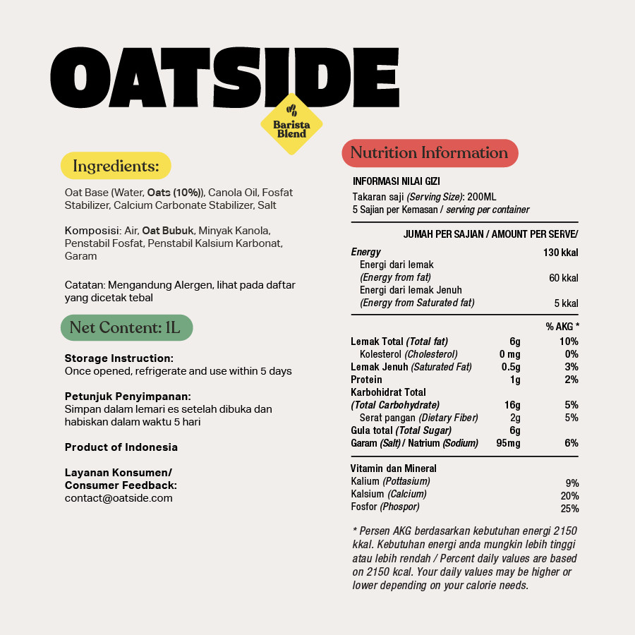 Oatside Oat Milk Barista Blend 1000ml