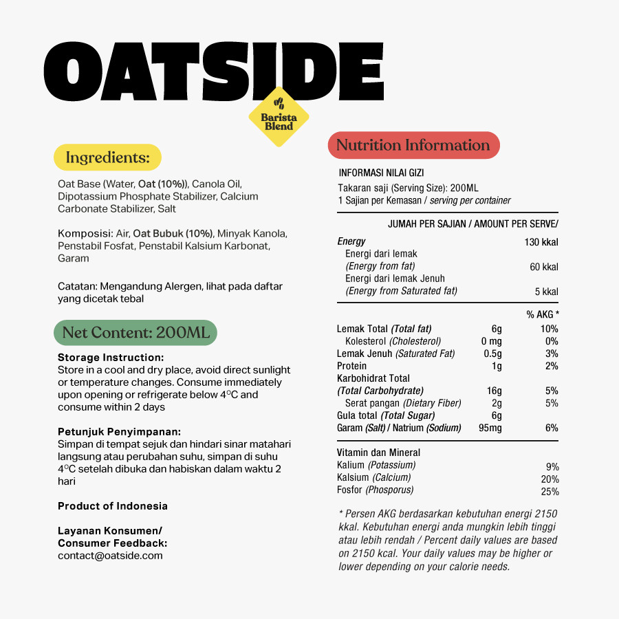 Oatside Oat Milk Barista Blend Straw Dus 200ml 24pcs