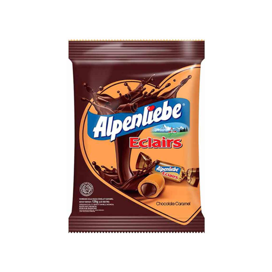 Alpenliebe Choco Eclairs Pack 126g - Permen Karamel Coklat Susu 126gram