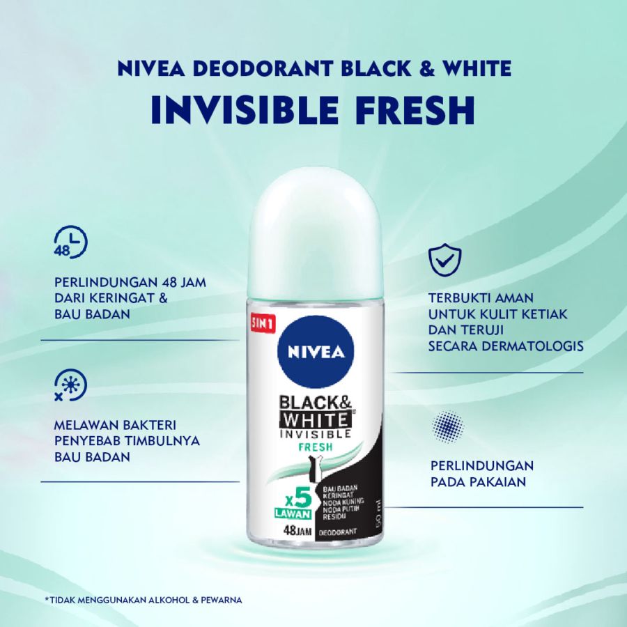 Nivea Women Deodorant Roll On Black White Fresh 50ml