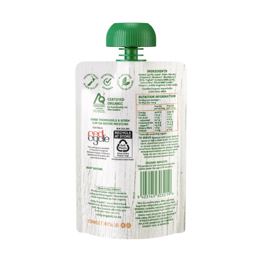 Only Organic Banana, Berries, & Yoghurt Brekkie 8+ Months Makanan Bayi 120gram