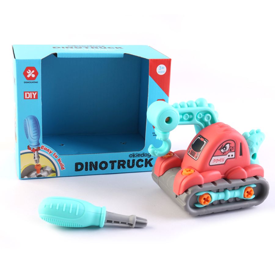 Okiedog Dino Truck Crane Red/Mainan Bongkar Pasang Anak