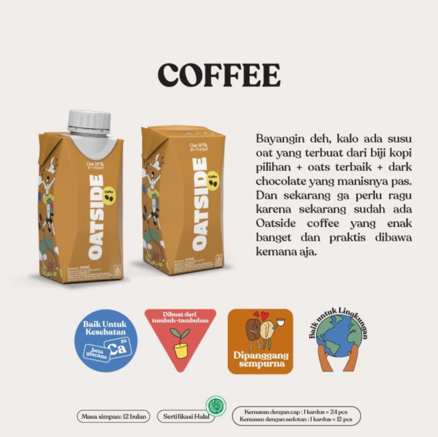 Oatside Oat Milk Kemasan Straw Coffee 200ml 1 Dus 12 Pcs/Susu Oat 1pcs