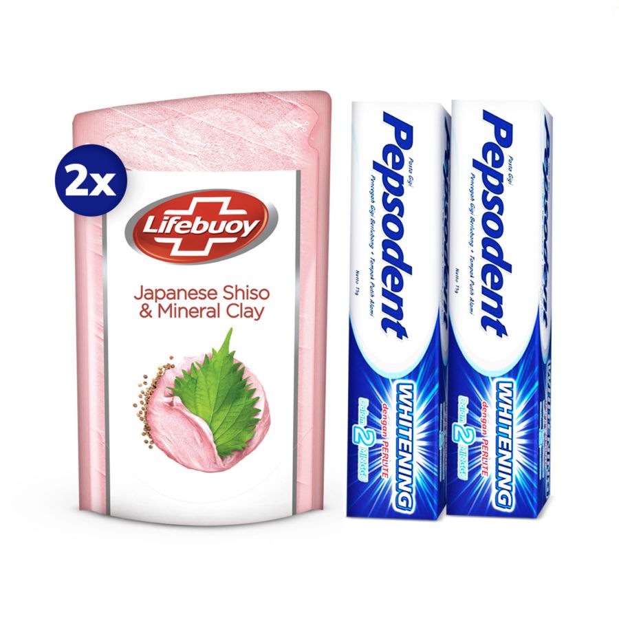 [Bundle 2] Lifebuoy Bodywash Shiso & Mineral Pouch 825ml & Pepsodent Plus Whitening 190gr 1pcs