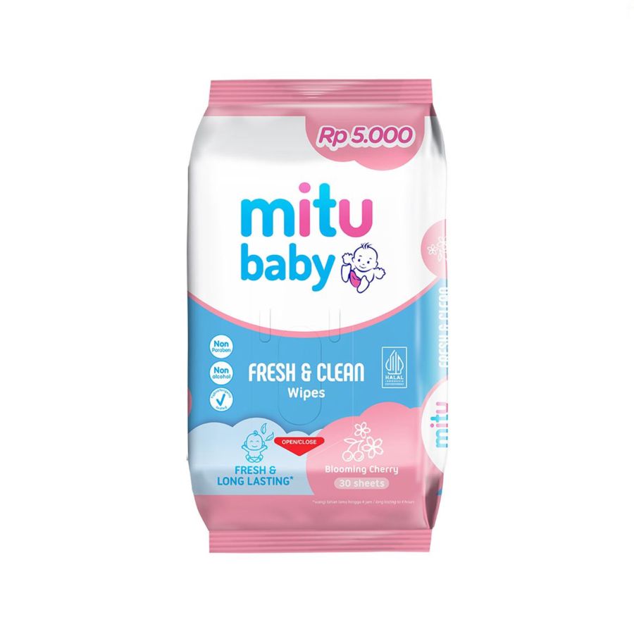 Mitu Baby Tisu Basah Fresh & Clean Wipes Blooming Cherry 30s/Tissue Basah Bayi 30sheets