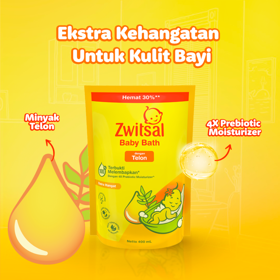 Zwitsal Baby Bath dengan Telon Perawatan Bayi Pouch 400ml