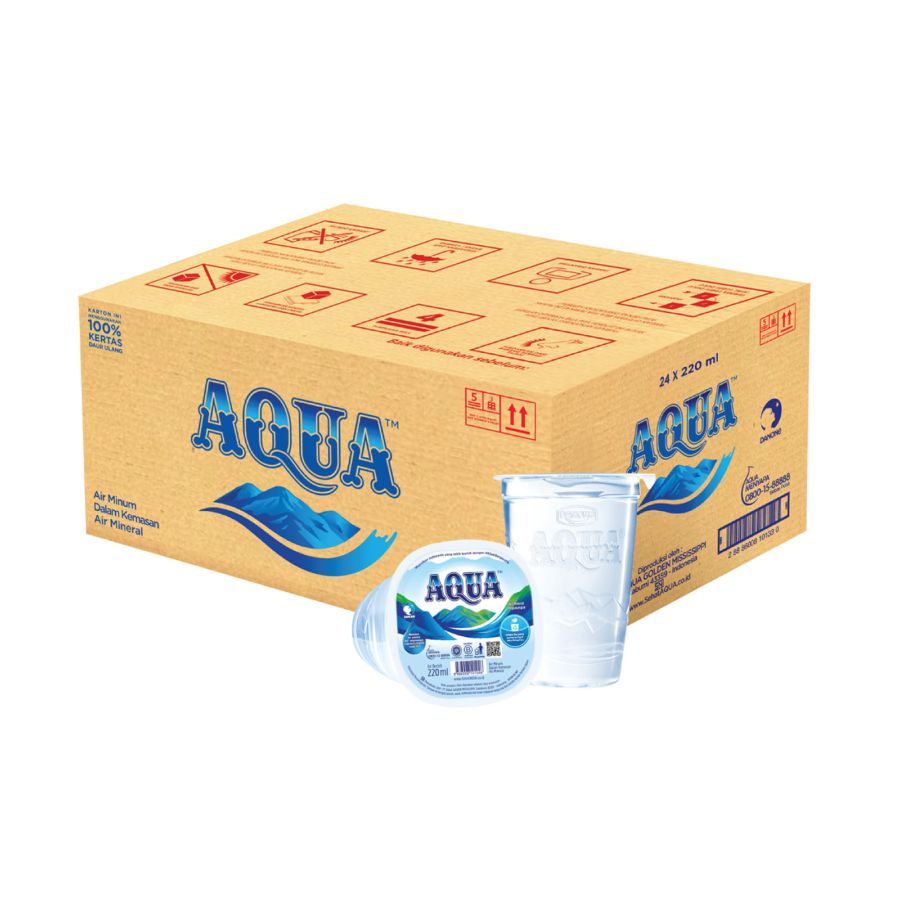 Aqua Mineral Water Cup 220ml x 48 pcs/Air Mineral Gelas 1cartons