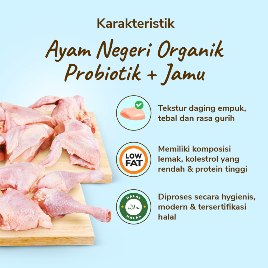 Ayam Negeri Organik Probiotik+Jamu Regular Parting 8 800-900gr LactoFarm 1pcs