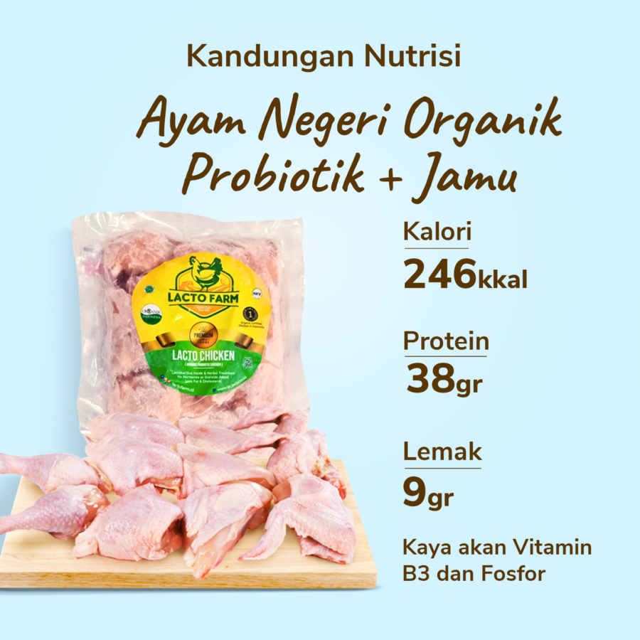 Ayam Negeri Organik Probiotik+Jamu Regular Parting 8 800-900gr LactoFarm 1pcs