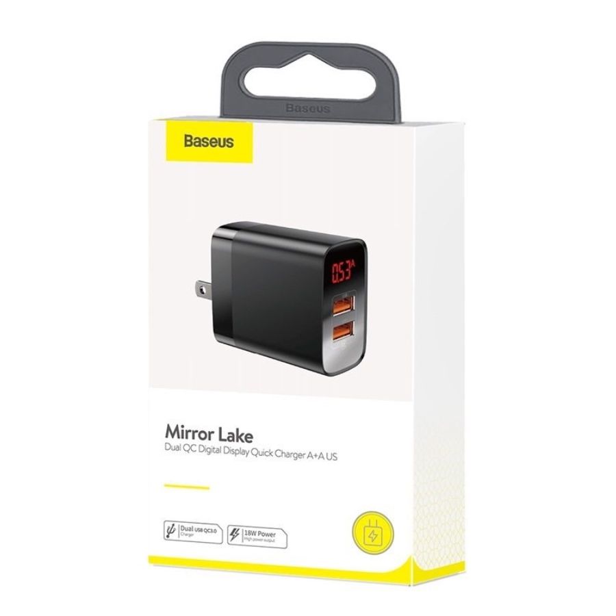 [INVALID] Baseus Travel Charger 3.4A Mirror Lake Intelligent Digital Display 3USB EU Black