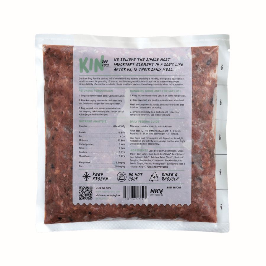 Kin Raw Dog Food Beef Berries & Pumpkin Makanan Anjing 500gram