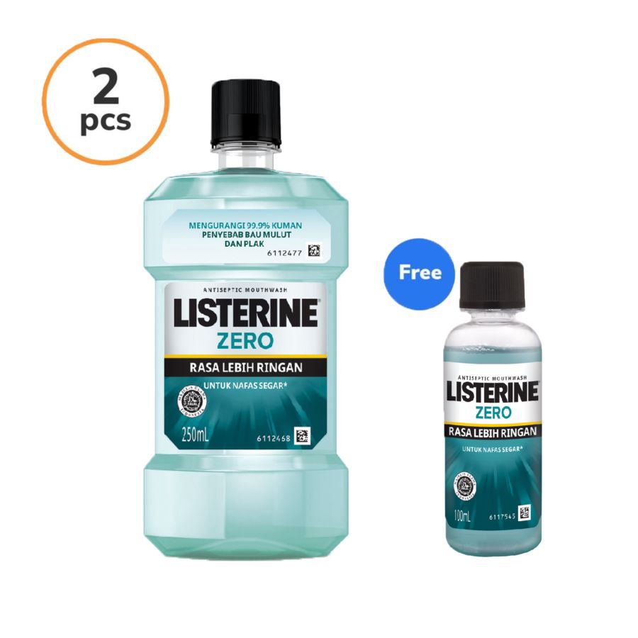 Bundle 2 LISTERINE COOLMINT ZERO Mouthwash / Obat Kumur Antiseptik 250ml - Free Cool Mint zero 100ml 1pcs