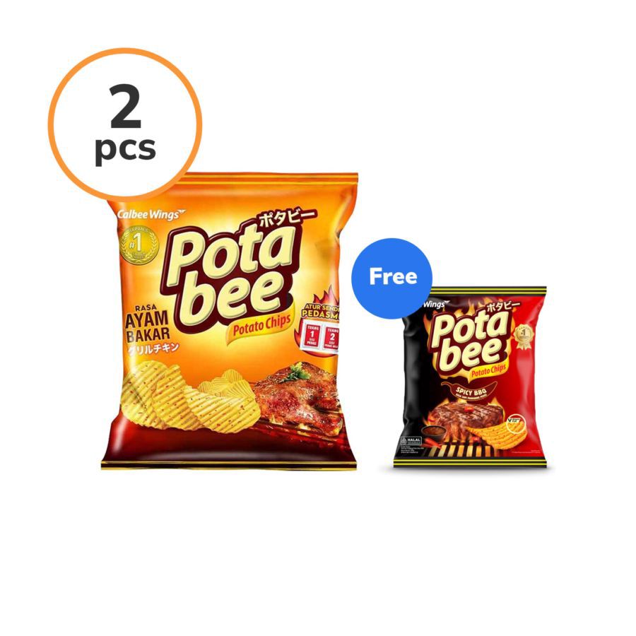 Buy 2 Potabee Potato Chips Ayam Bakar Alfoil 68gr get 1 free Potabee Spicy BBQ 68 gr