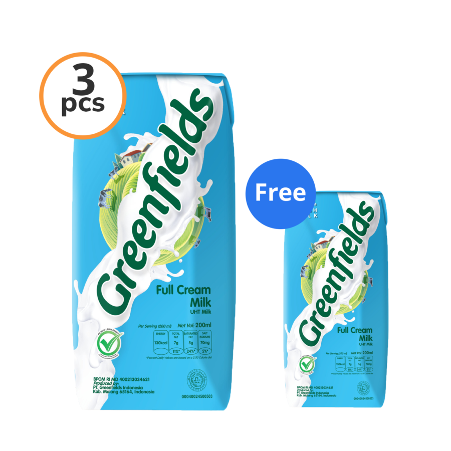 Buy 3 Get 1 Greenfields Susu UHT Full Cream Milk 200ml 1pcs