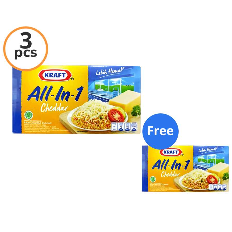 Buy 3 Get 1 Kraft All in One Cheddar Cheese 160gr