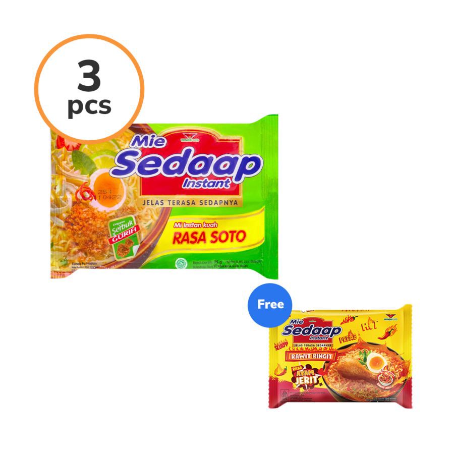 Buy 3 Mie Sedaap Soto Free 1 Mie Sedaap Ayam Jerit 77gr