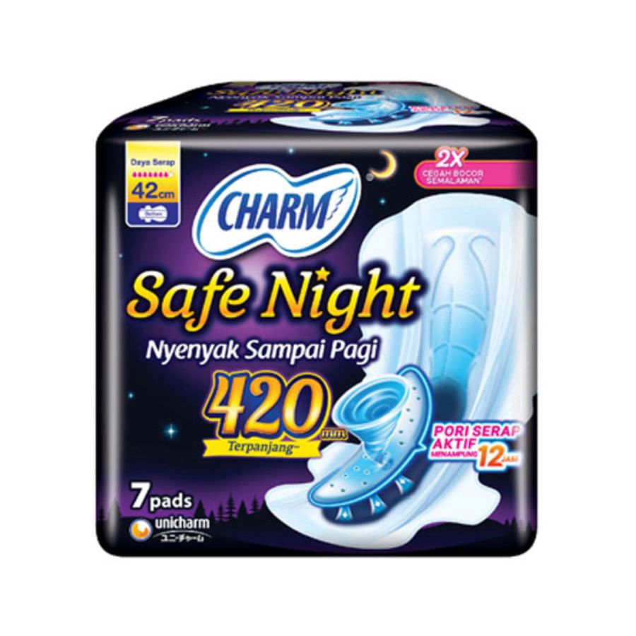 Charm Body Fit Safe Night Wing 42cm 7pcs/Pembalut Wanita 1packs