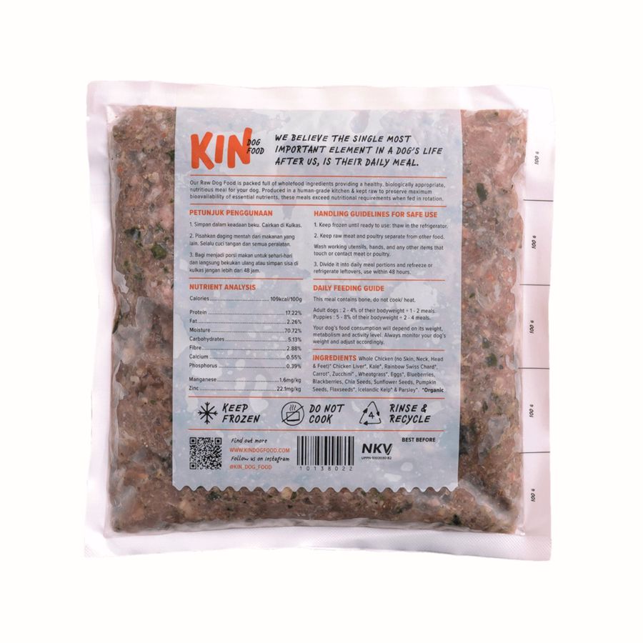 KIN Chicken Chia Blueberries Raw Makanan Anjing Basah 500gram