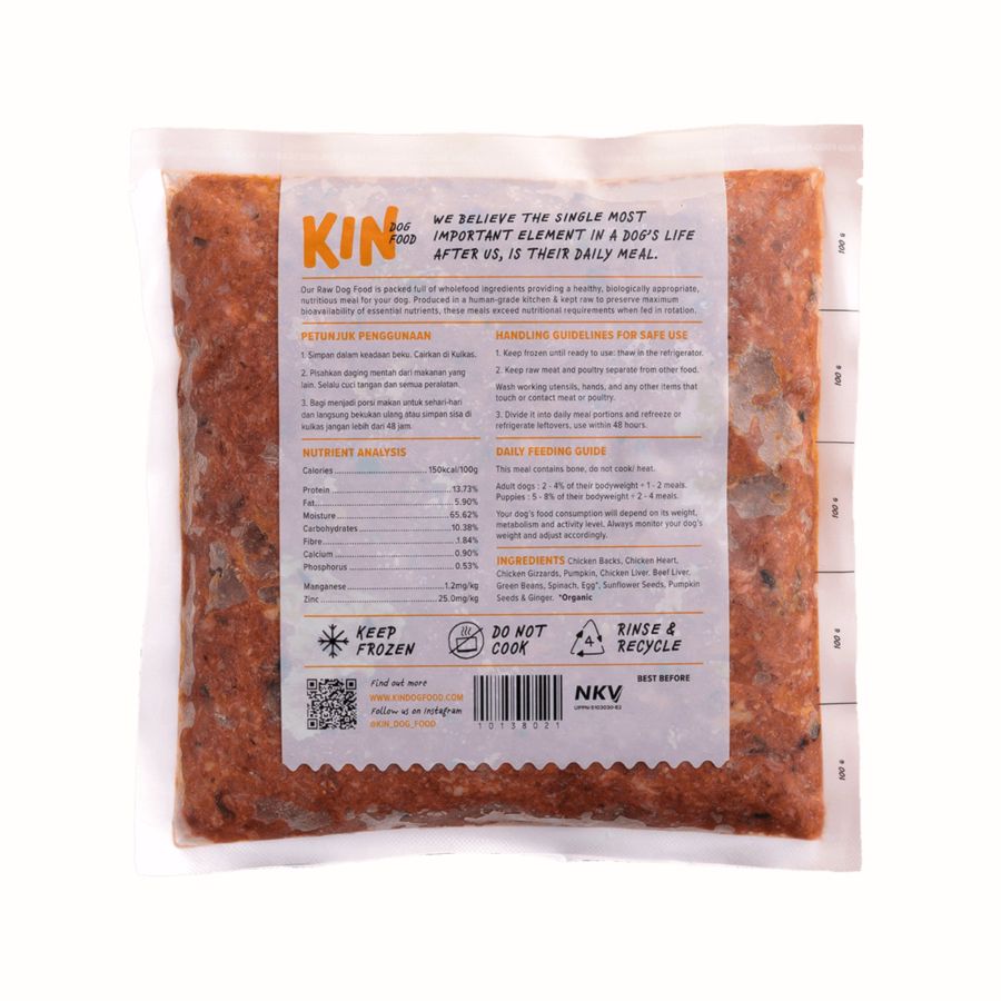 Kin Raw Dog Food Chicken Pumpkin & Greens Makanan Anjing 500gram