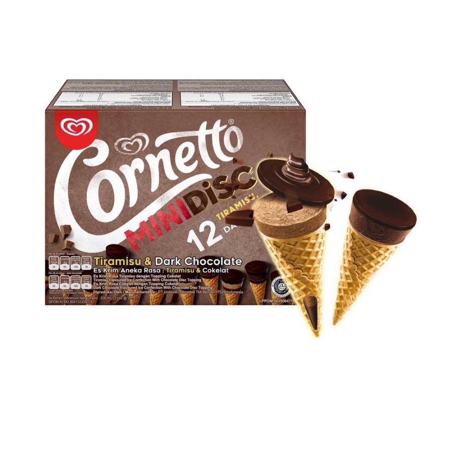 Cornetto Mini Disc Chocolate and Tiramisu Ice Cream 12 x 28 ml - Es Krim Walls 336ml