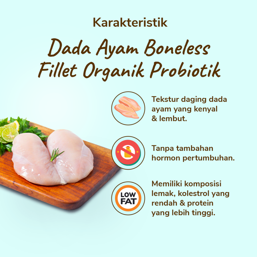 Dada Ayam Boneless Fillet Organik Probiotik LactoFarm/Chicken Breast 500gram