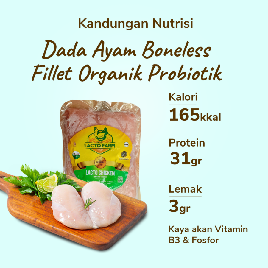 Dada Ayam Boneless Fillet Organik Probiotik LactoFarm/Chicken Breast 500gram