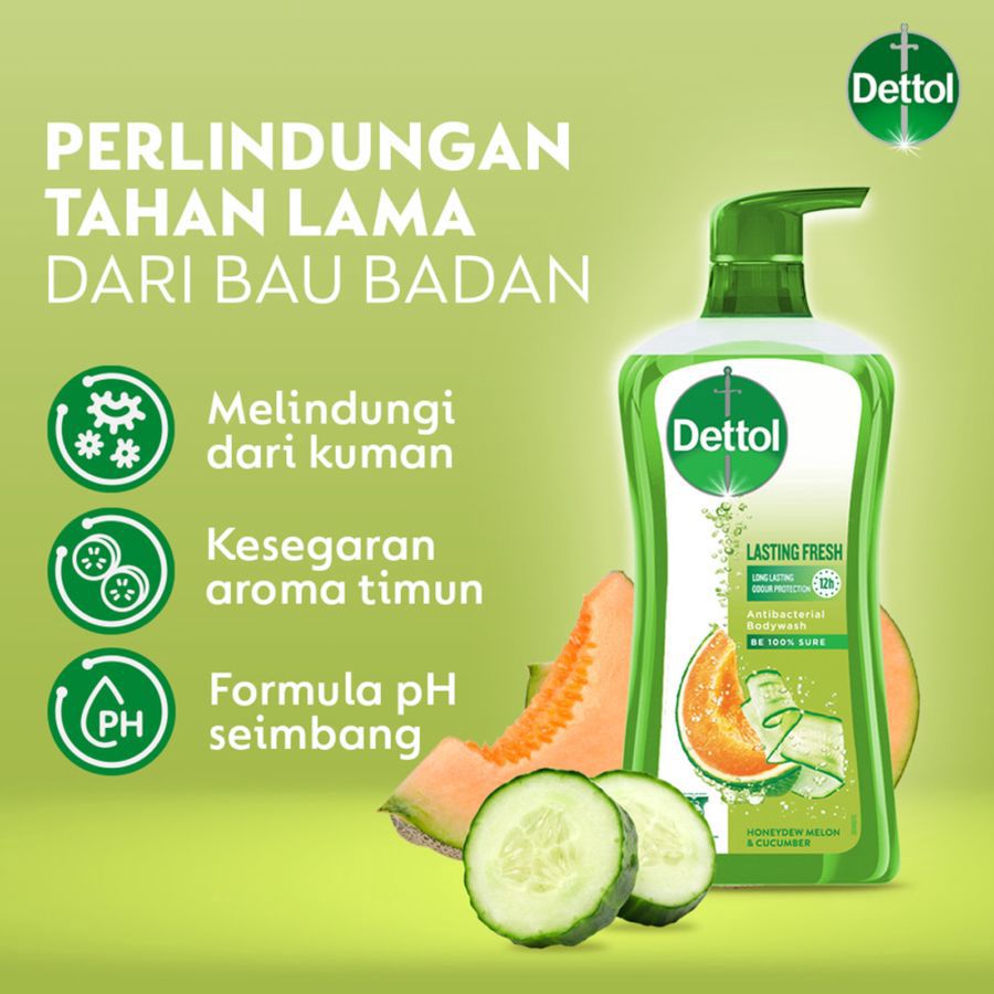 Dettol Lasting Fresh Honeydew & Cucumbar Antibacterial Body Wash 370ml