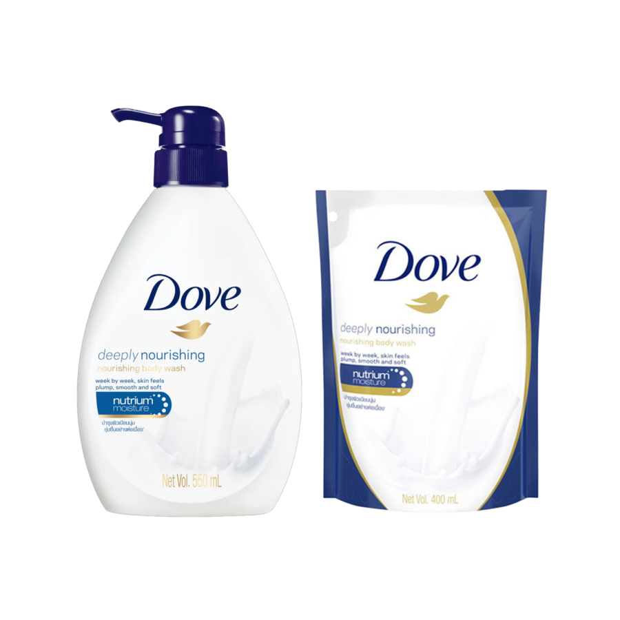 Dove Deeply Nourishing Body Wash Pump 550ml + Dove Deeply Nourishing Body Wash Refill 400ml 400ml