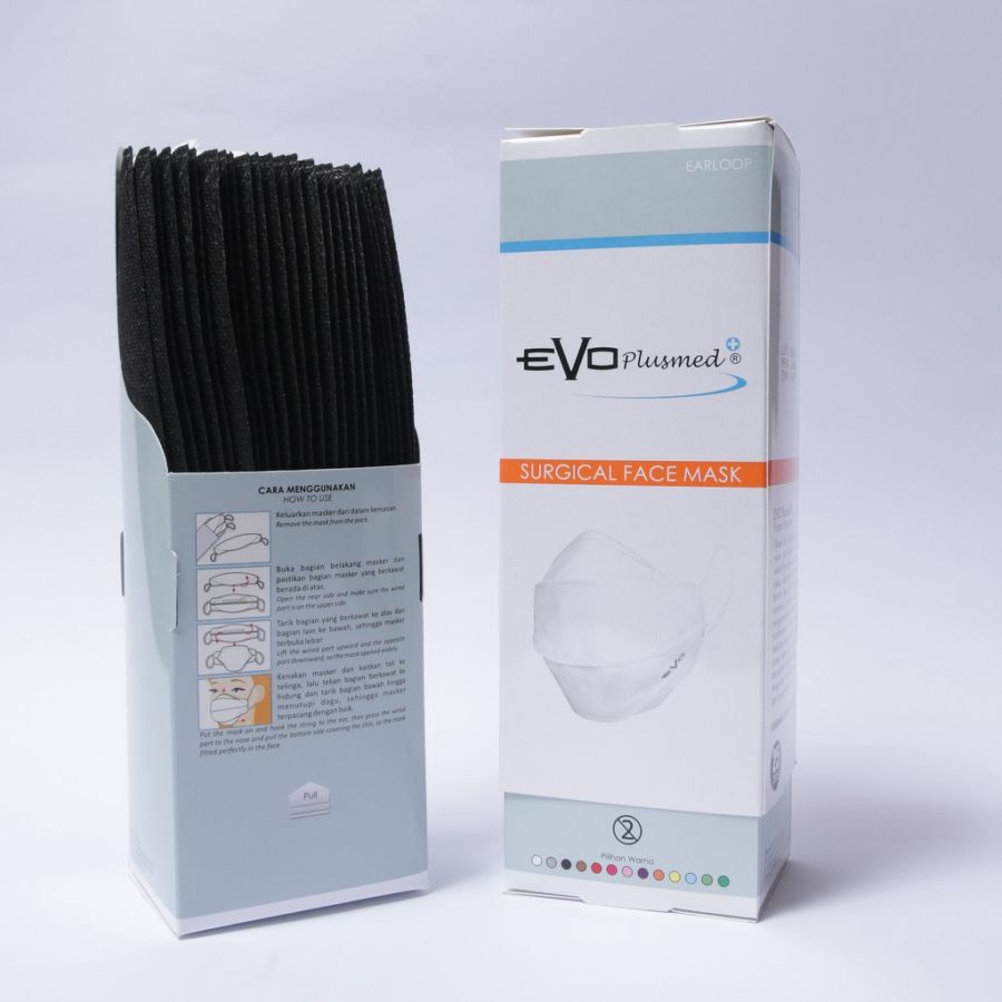 EvoPlus Mask 4D medis Hitam isi 25 pcs 1pack