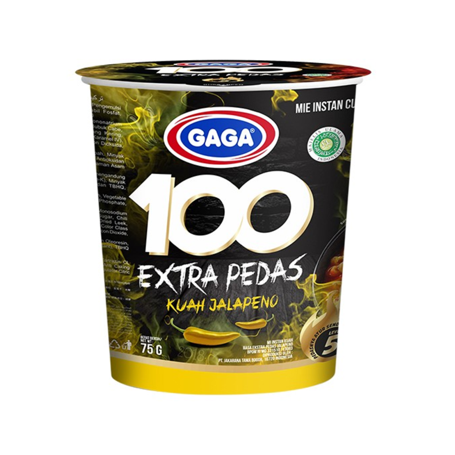 Gaga 100 Extra pedas Kuah Jalapeno Mie Instan Cup 75gram
