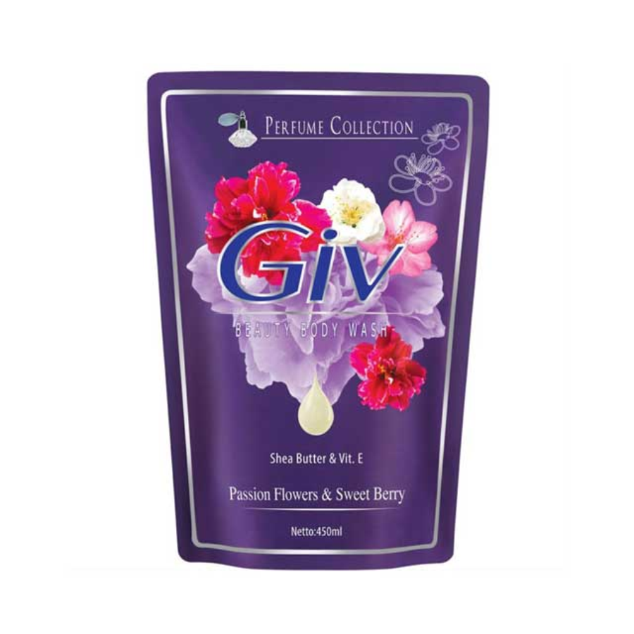 Giv Body Wash Passion Flowers & Sweet Berry Pouch/Sabun Mandi 400gram