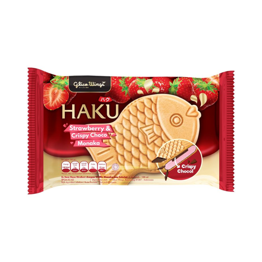 Glico Wings Haku Strawberry & Crispy Choco Monaka Ice Cream/Es Krim 100ml