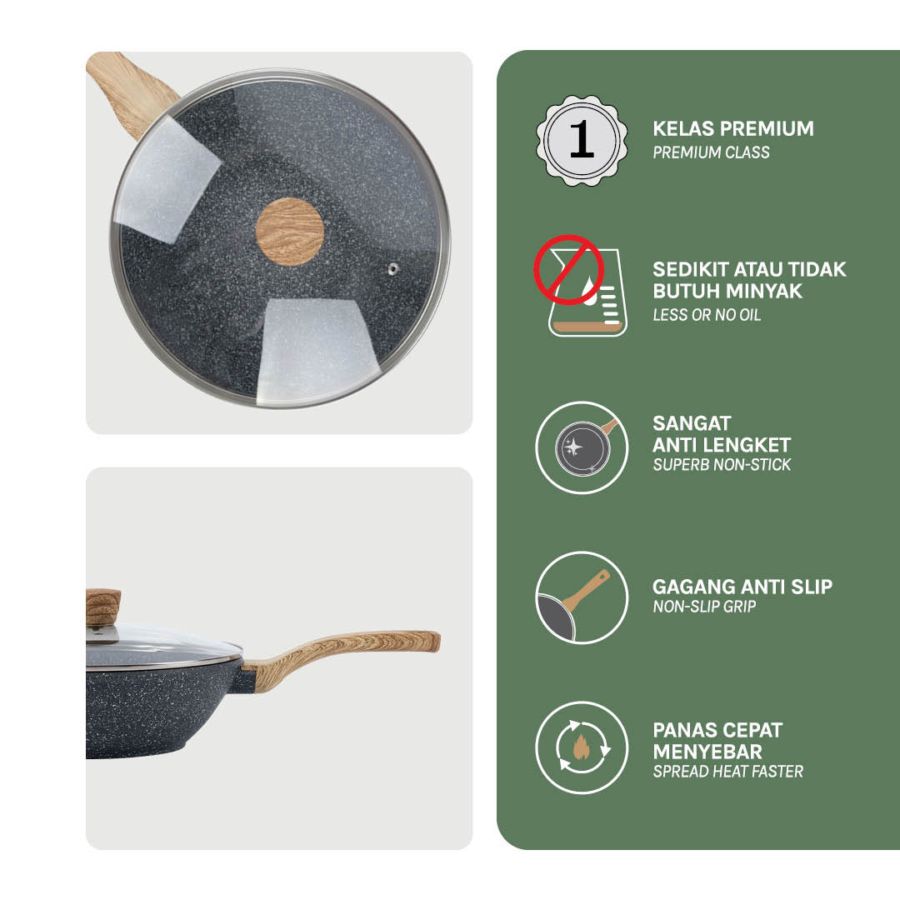 Debellin Premium Cookware Grey Wok Pan 28 cm Induksi Anti Lengket 1pcs