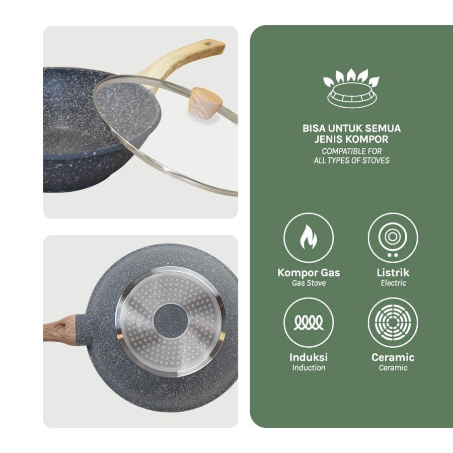 Debellin Premium Cookware Grey Wok Pan 28 cm Induksi Anti Lengket 1pcs