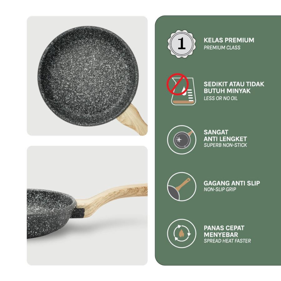 Debellin Grey Fry Pan 20 cm Penggorengan Granite Anti Lengket 1pcs