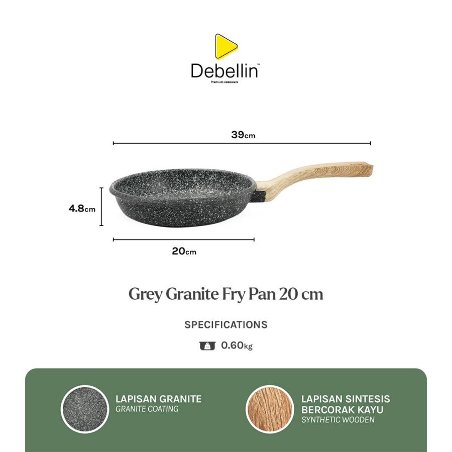 Debellin Grey Fry Pan 20 cm Penggorengan Granite Anti Lengket 1pcs